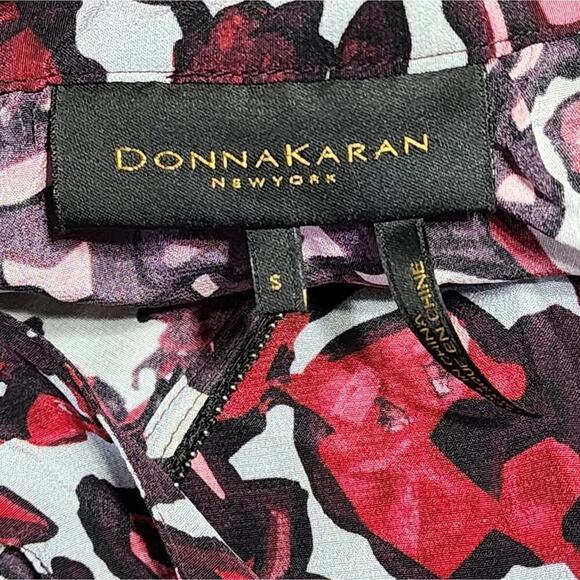 Donna Karan New York Silk Floral Tie Neck Beaded Blouse Red Burgundy Small - Picture 4 of 8